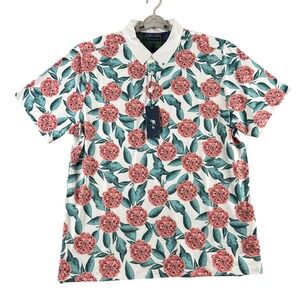William Murray Golf Tropical Mums Floral Polo Shirt Mens XL White Pink New